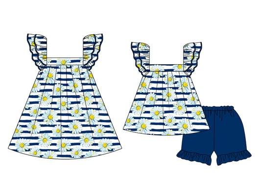 Baby Girl Short Sleeves Stripes Flower Sibling Dress Set ( Moq 5 Each Style ) 2.19