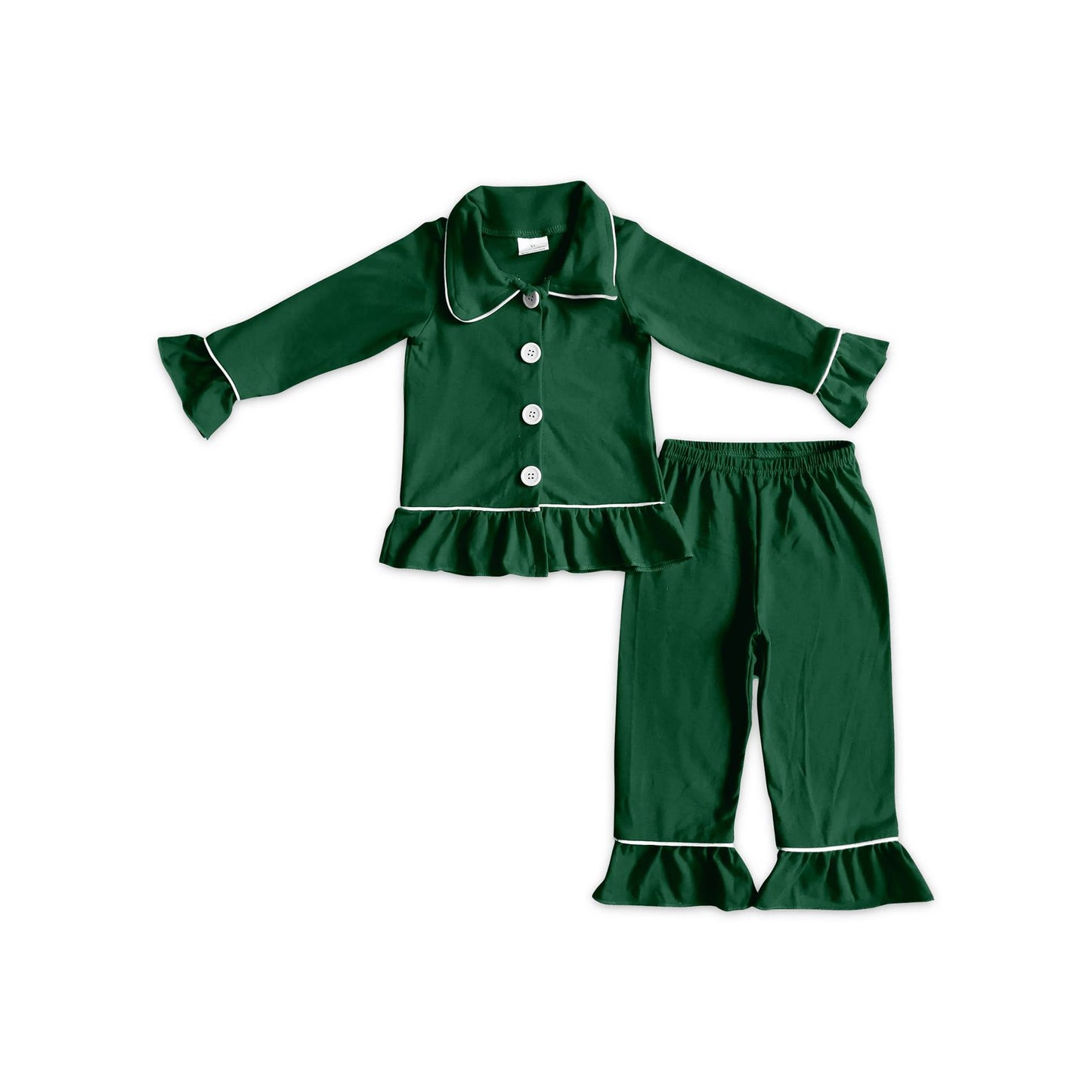 ( Moq 5 ) Preorder Baby Girls Kids Buttons Shirt Pants Green Pajamas Christmas Set Clothes