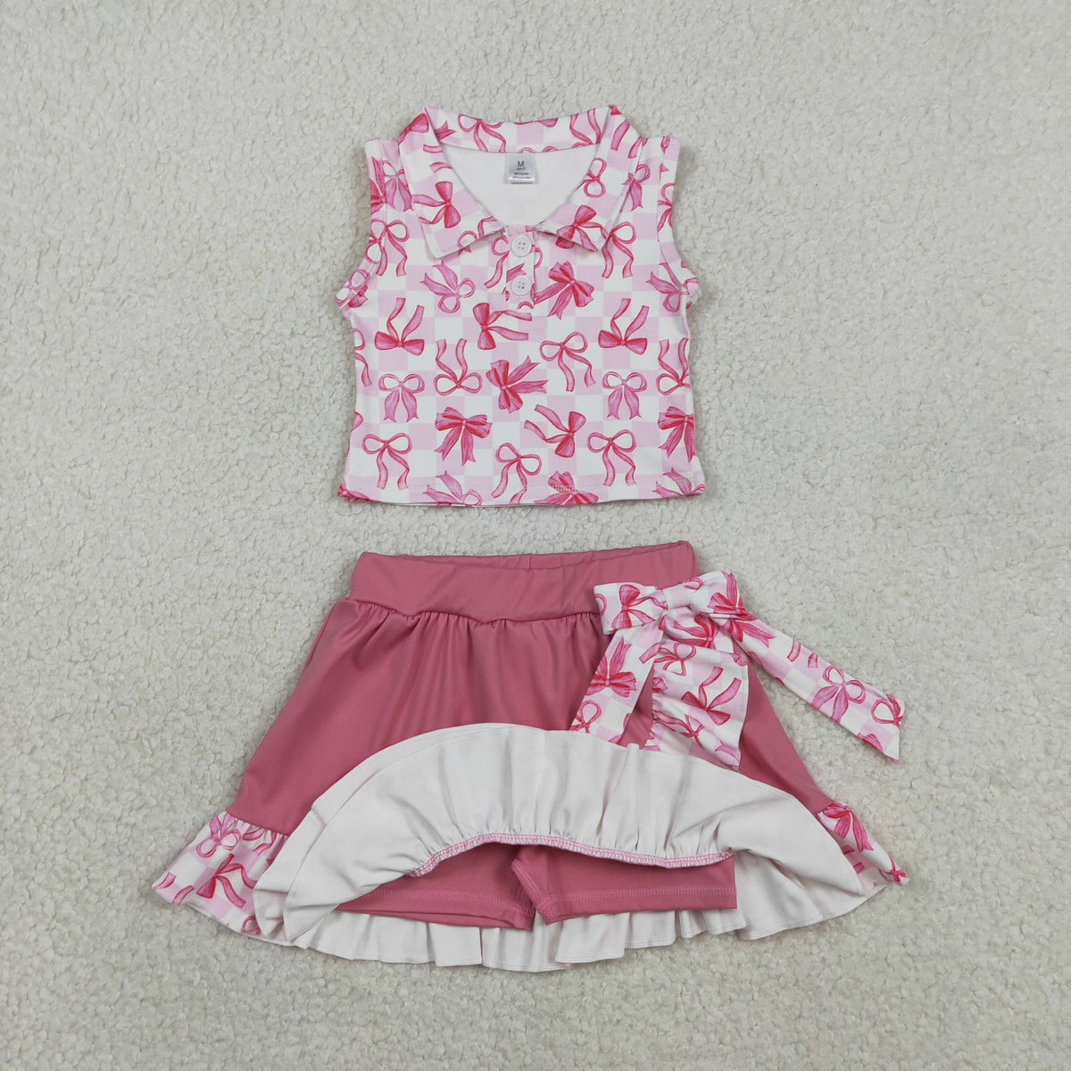 Sibling Baby Girls Bows Buttons Tops Ruffle Pink Skirts Shorts Yoga Active Clothes Sets RTS