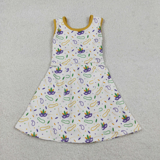 Baby Girls Kids Mardi Gras Masks Yoga Shorts Knee Length Dress RTS