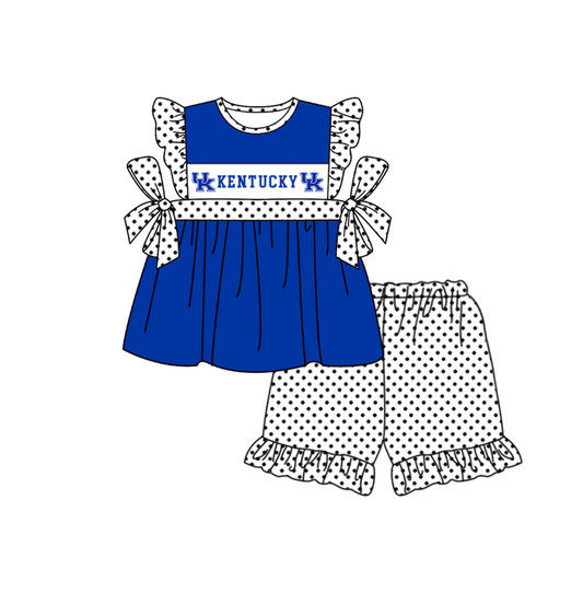 ( Moq 5 ) Baby Girls Toddler Short Sleeves Bows Blue Tunic Dots Shorts Team Set
