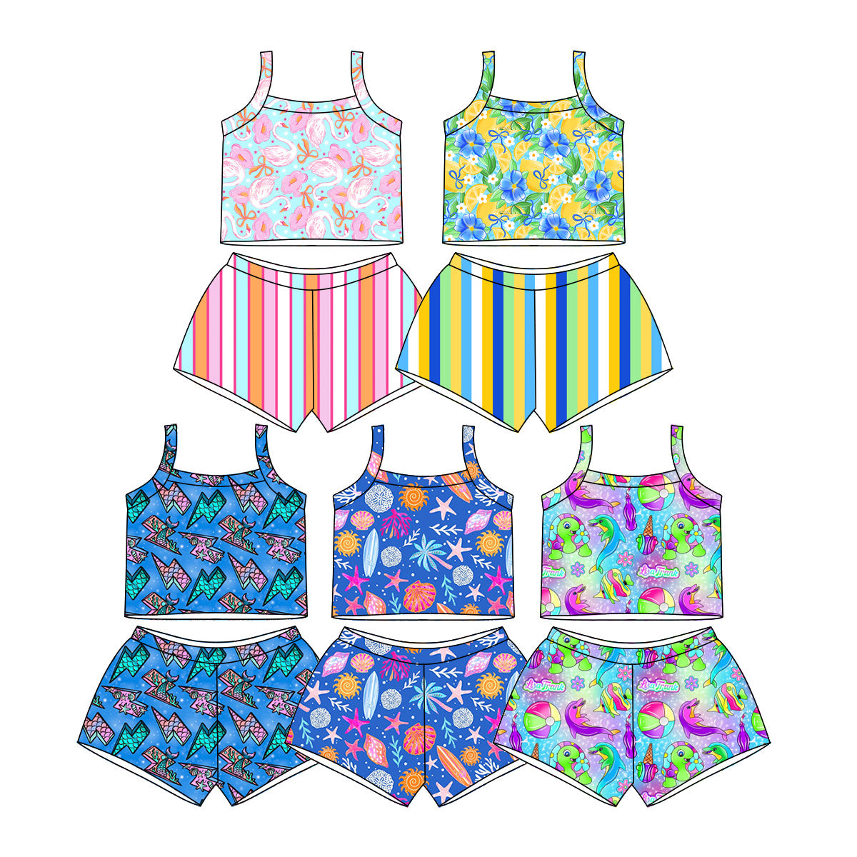 ( Moq 30 Each Style ) Sibling Baby Girls Kids Straps Shirts Shorts Summer Sets Clothes