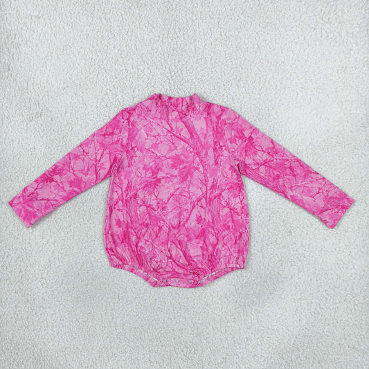 Baby Girls Infant Pink Long Sleeves Leaves Bubble Camo Romper Mock Neck Clothes RTS