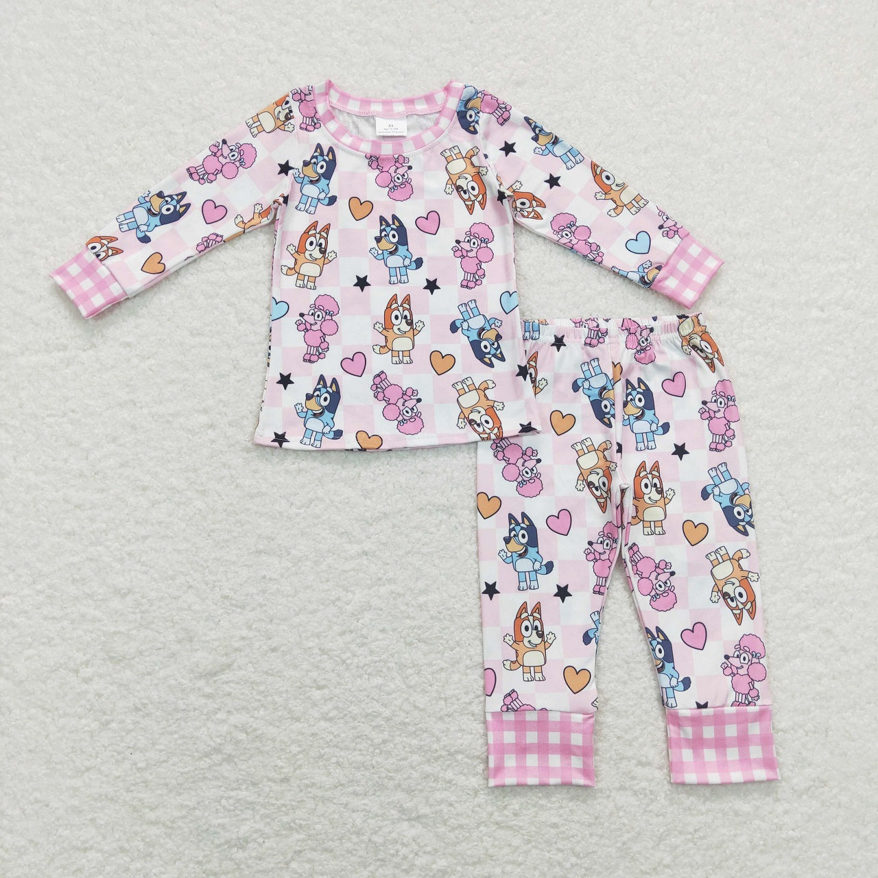 LR0870 Baby Girl Valentine's Day Dogs Checkered Romper