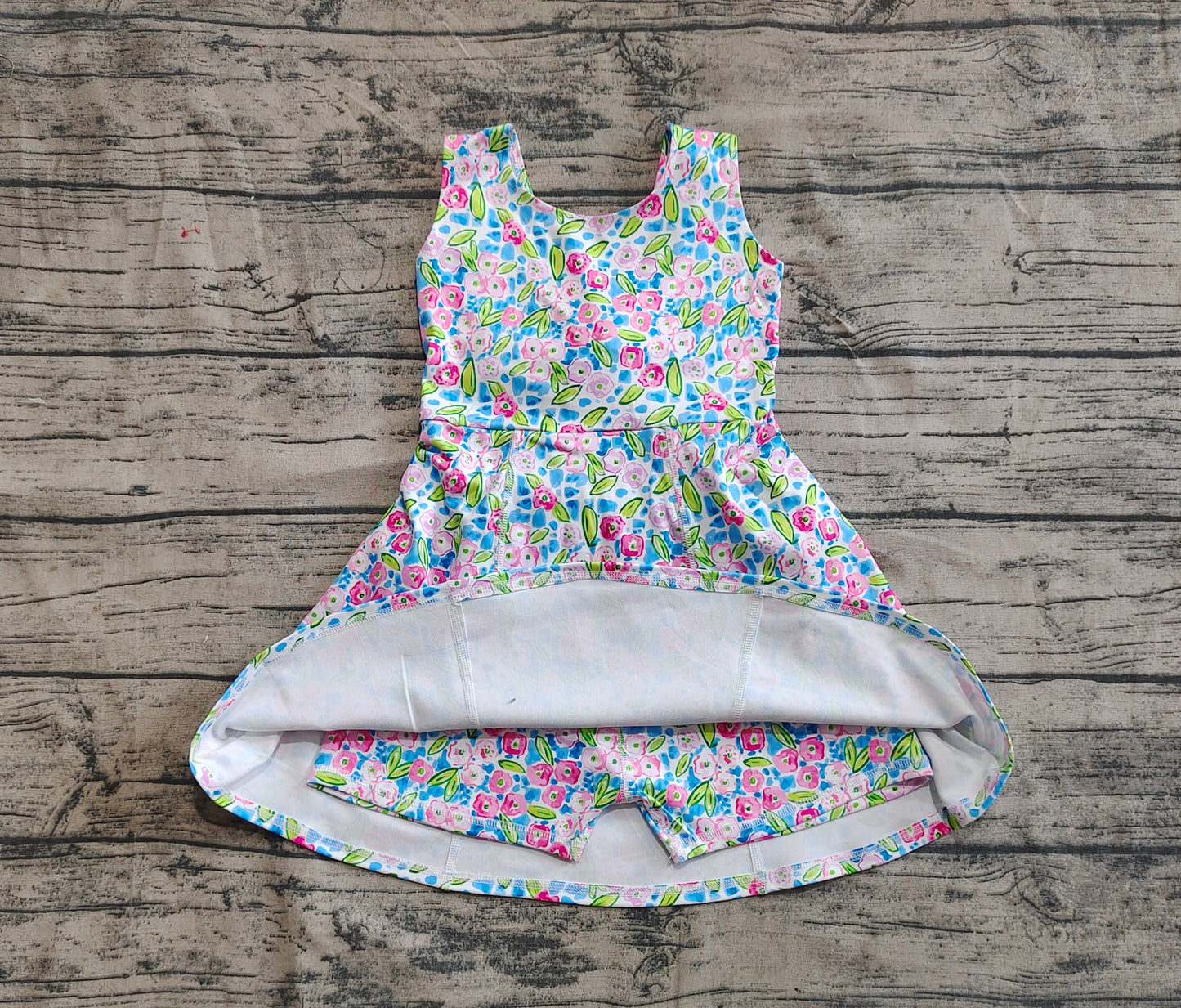 Baby Girl Kids Toddler Sleeveless Flower Yoga Active Wear Blue Dress RTS