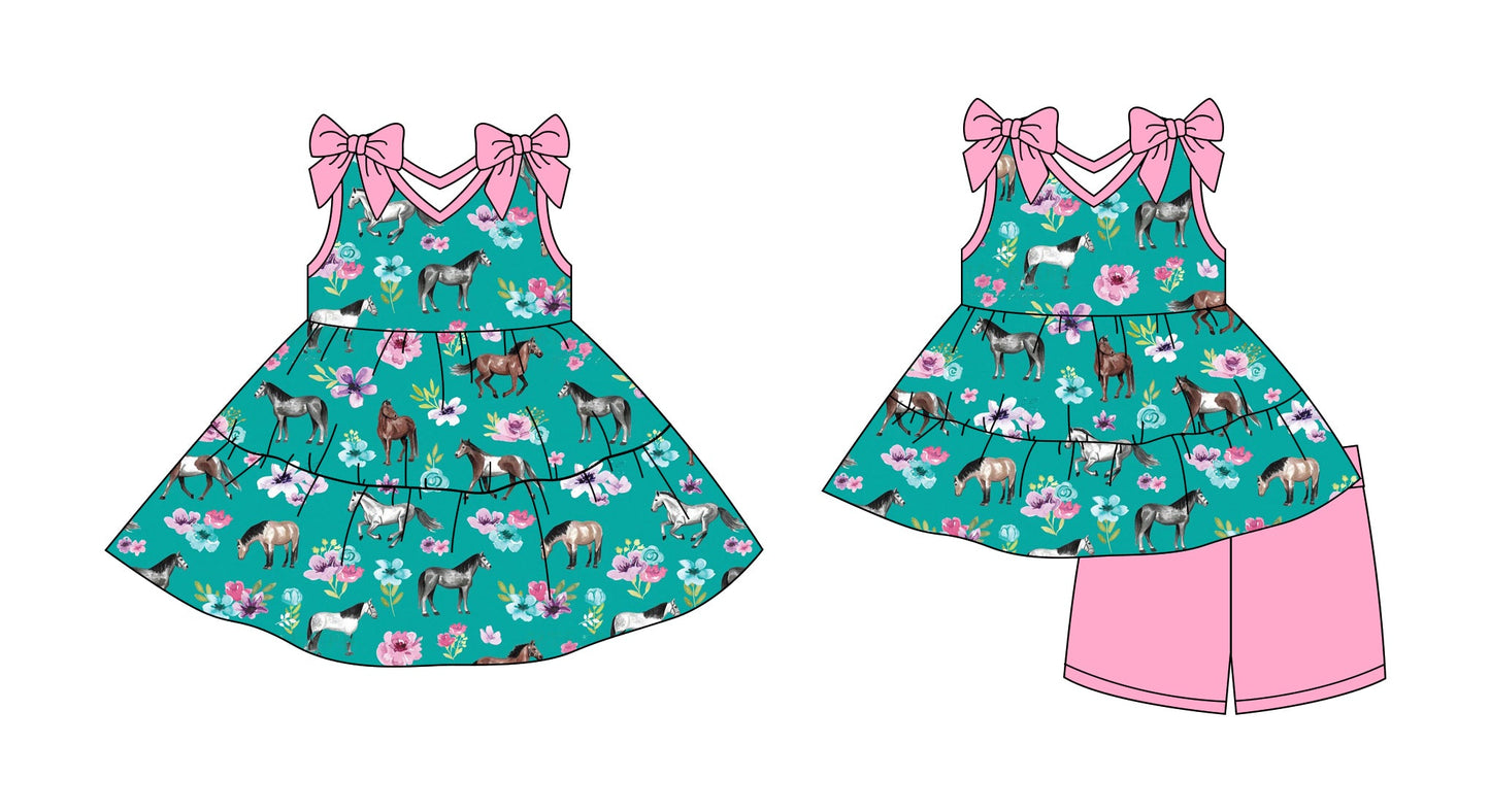 Baby Girl Straps Bows Flower Horse Summer Sibling Dress Set ( Moq 5 Each Style ) 2.27