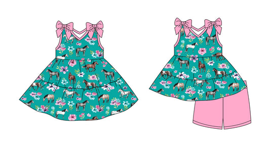 Baby Girl Straps Bows Flower Horse Summer Sibling Dress Set ( Moq 5 Each Style ) 2.27