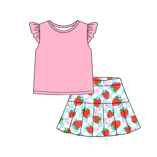 Baby Girl Short Sleeves Strawberry Flower Pink Shirt Skirt Set ( Moq 5 Each Style ) 3.7