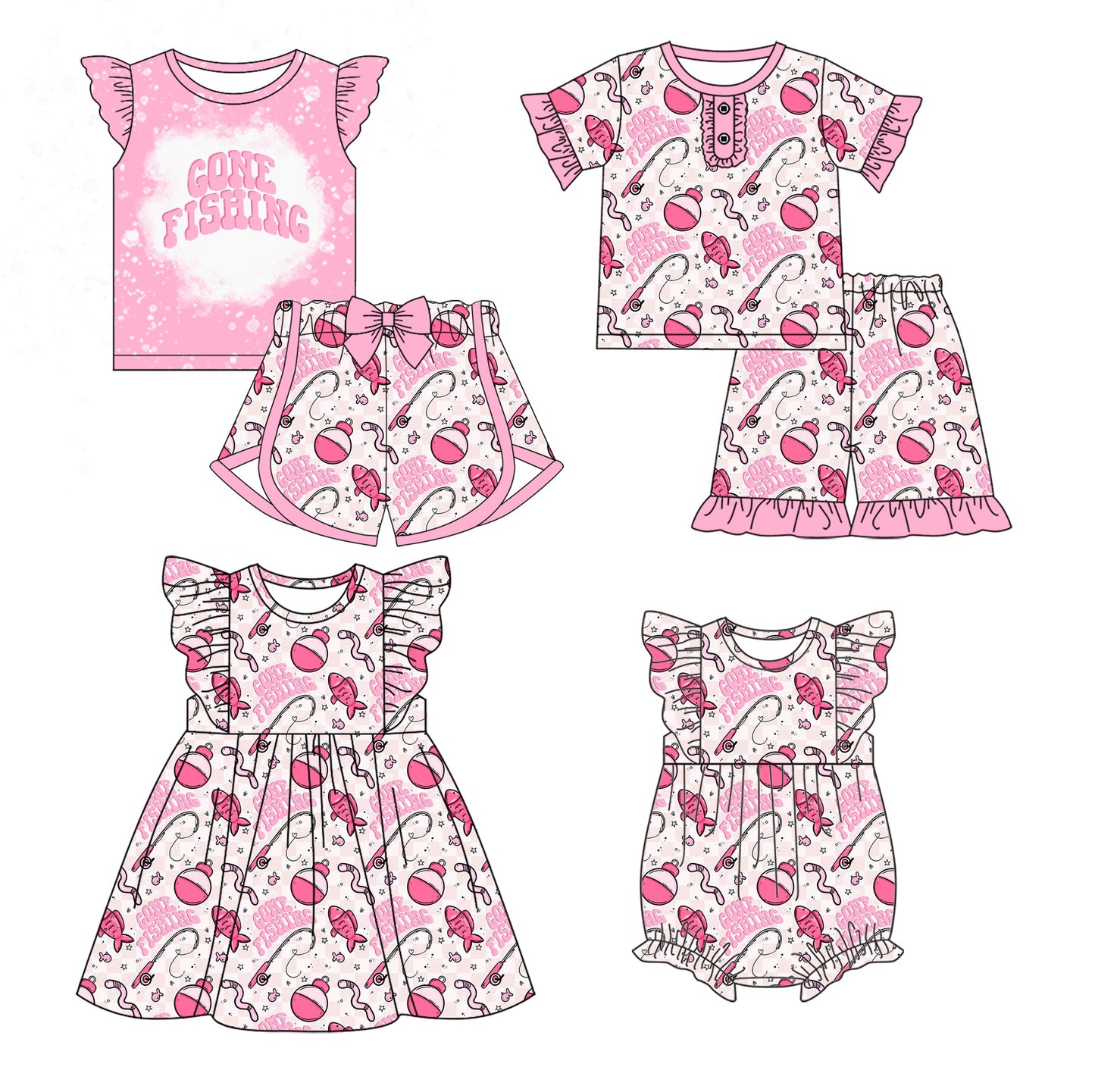 Baby Girl Short Sleeves Fishing Sibling Romper Dress Set ( Moq 5 Each Style ) 12.21