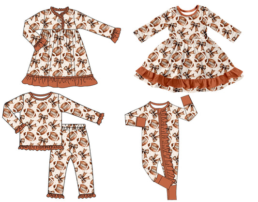 ( Moq 5 Each Style ) Baby Girl Toddler Football Bows Sibling Romper Dress Set