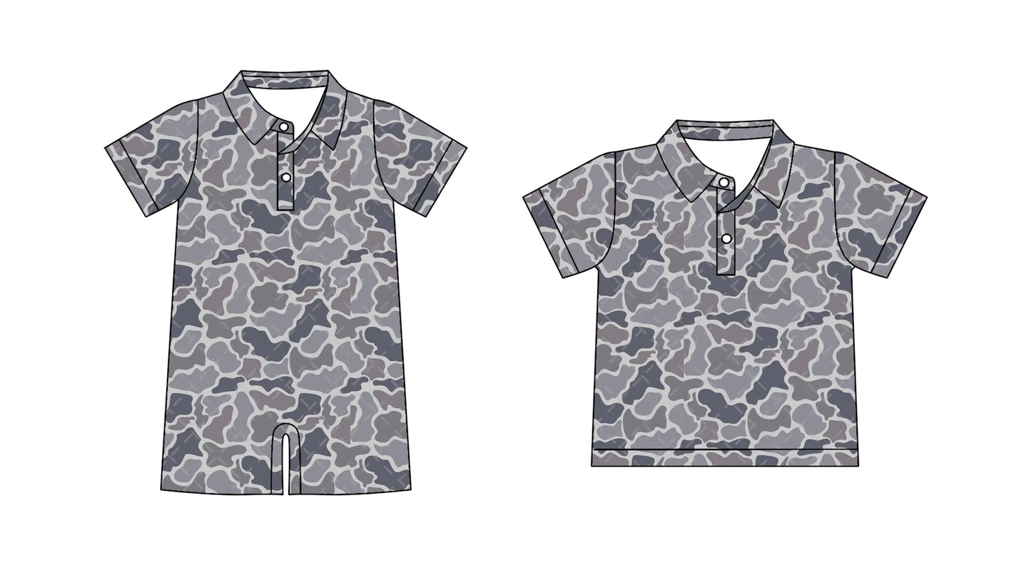 Baby Boy Short Sleeves Grey Camo Sibling Romper Shirt ( Moq 5 Each Style ) 3.20