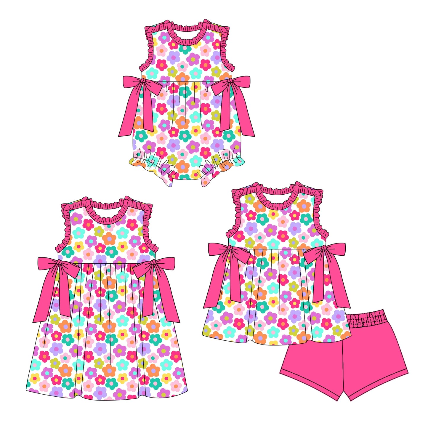 Baby Girl Sleeveless Flower Bows Sibling Romper Dress Set ( Moq 5 Each Style ) 4.3