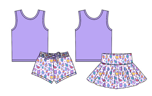 Baby Girl Purple Tops Leopard Shorts Skirt Sibling Set ( Moq 5 Each Style ) 2.17