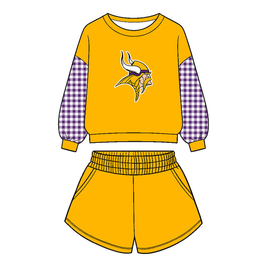 ( Moq 5 ) Baby Girls Kids Long Sleeves Shirt Pockets Shorts Team Set Clothes