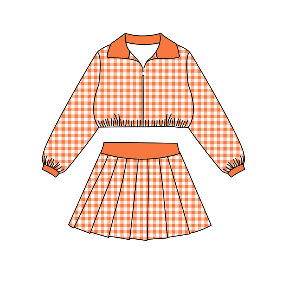 ( Moq 5 ) Baby Girls Kids Long Sleeves Black Plaid Zipper Tops Skirt Shorts Set Clothes