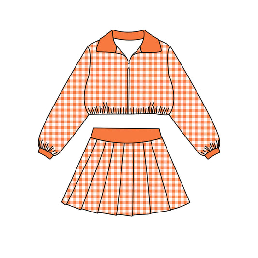 ( Moq 5 ) Baby Girls Kids Long Sleeves Black Plaid Zipper Tops Skirt Shorts Set Clothes