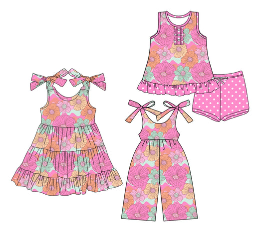 ( Moq 5 Each Style ) Baby Girl Sleeveless Flower Sibling Jumpsuit Dress Set 3.22