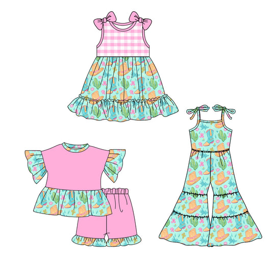 Baby Girl Western Boots Cactus Sibling Jumpsuit Dress Set ( Moq 5 Each Style ) 2.25