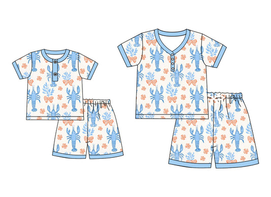 ( Moq 5 Each Style ) Baby Girl Adult Women Crawfish Flower Bows Sibling Mommy And Me Family Pajamas Set 4.23