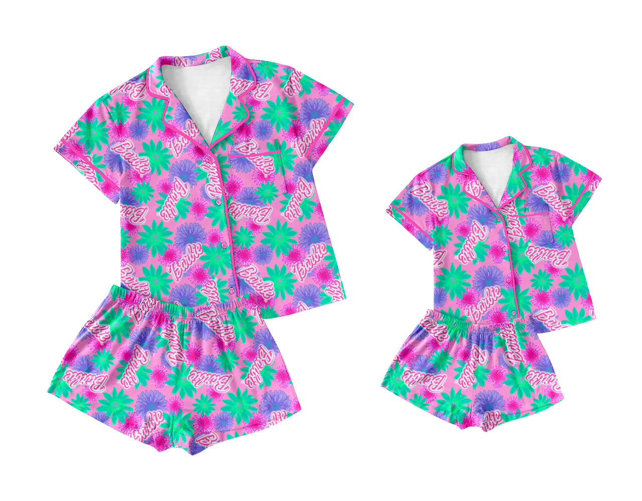 Baby Girl Adult Women Flower Pink Doll Sibling Pajamas Set ( Moq 5 Each Style ) 1.11