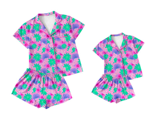 Baby Girl Adult Women Flower Pink Doll Sibling Pajamas Set ( Moq 5 Each Style ) 1.11