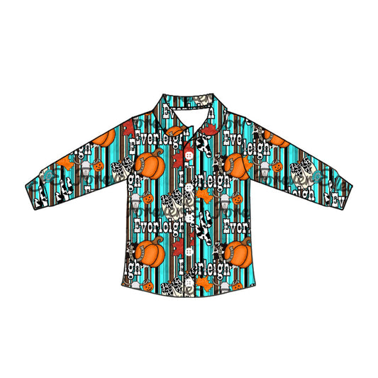 ( Moq 5 ) Baby Boy Long Sleeves Western Pumpkins Button Shirts Tops