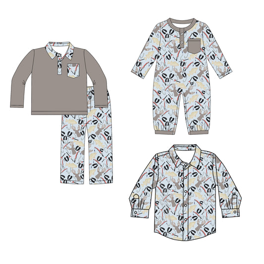 ( Moq 5 Each Style ) Baby Boy Toddler Hunting Fishing Sibling Shirt Romper Set