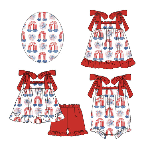 Baby Girl Straps July 4th Rainbow Sibling Romper Dress Clothes Set ( Moq 5 Each Design )11.21