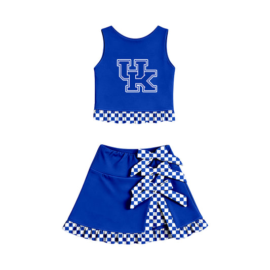 ( Moq 5 ) Baby Girls Kids Sleeveless Vest Bows Skirt Shorts Team Set Cheer Clothes