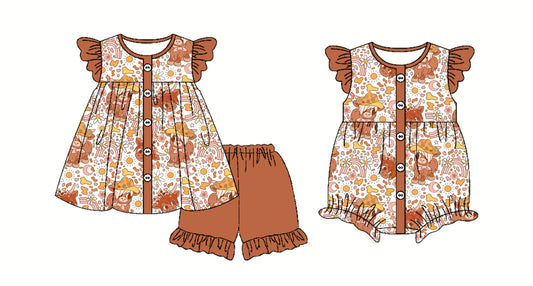 Baby Girl Short Sleeves Rainbow Cow Sibling Romper Set ( Moq 5 Each Style ) 2.28