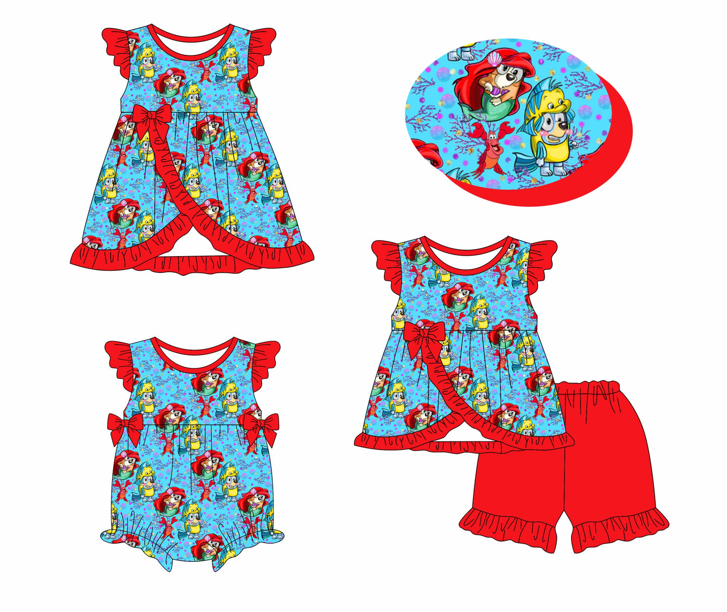 Baby Girl Dogs Princess Bows Sibling Romper Dress Set ( Moq 5 Each Style ) 1.14