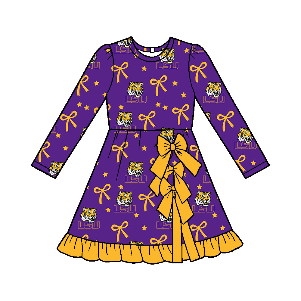 ( Moq 5 ) Custom Baby Girls Kids Long Sleeves Bows Shorts Purple Dress Team Clothes