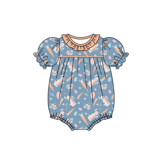 Baby Girl Infant Short Sleeves Rabbit Egg Carrot Flower Easter Bubble Romper