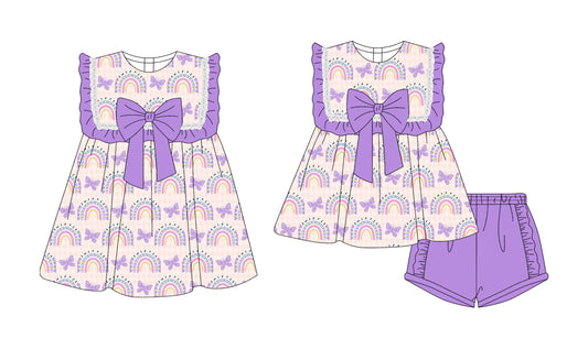 ( Moq 5 Each Style ) Baby Girl Rainbows Bows 4th Of July Sibling Dress Set 4.19