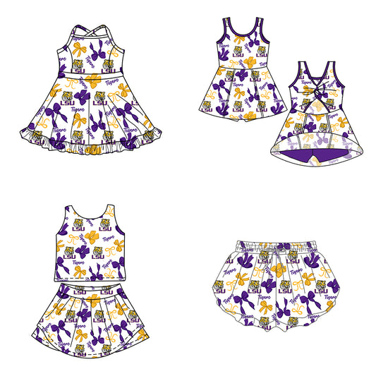 ( Moq 5 Each Style ) Baby Girls Kids Tigers Bows Sibling Team Shorts Dresses Set