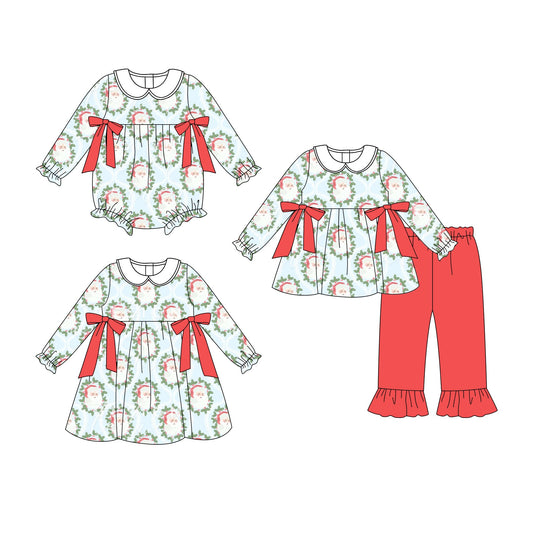 ( Moq 5 Each Style ) Baby Girl Toddler Santa Christmas Bows Sibling Romper Dress Set