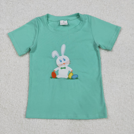 Baby Boy Short Sleeves Embroidery Rabbit Eggs Green Cotton Tee Shirt Tops RTS