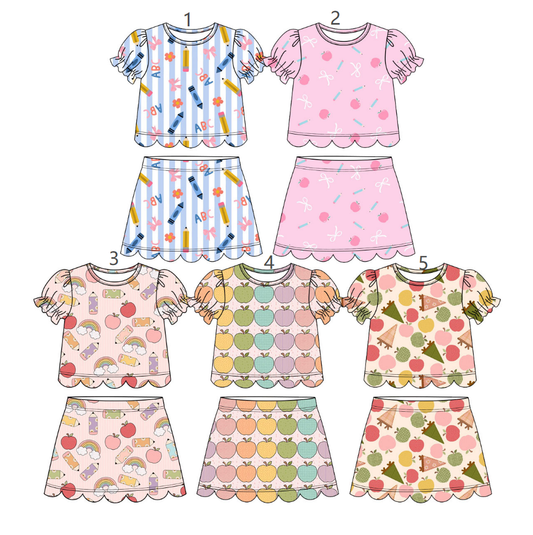 ( Moq 30 Each Style ) Sibling Baby Girls Kids Short Sleeves Tops Scallop Shorts Sets Back to School Clothes