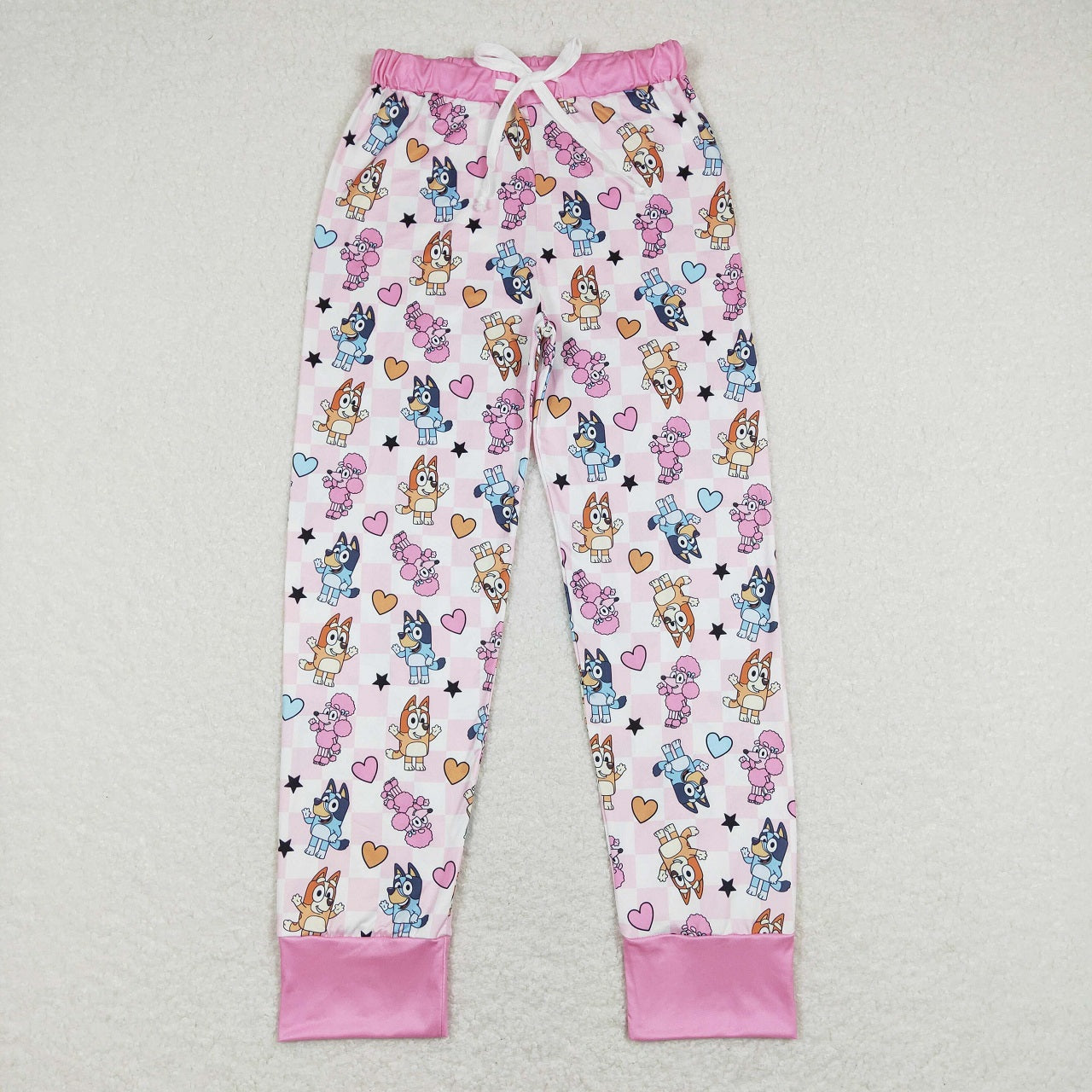 LR0870 Baby Girl Valentine's Day Dogs Checkered Romper