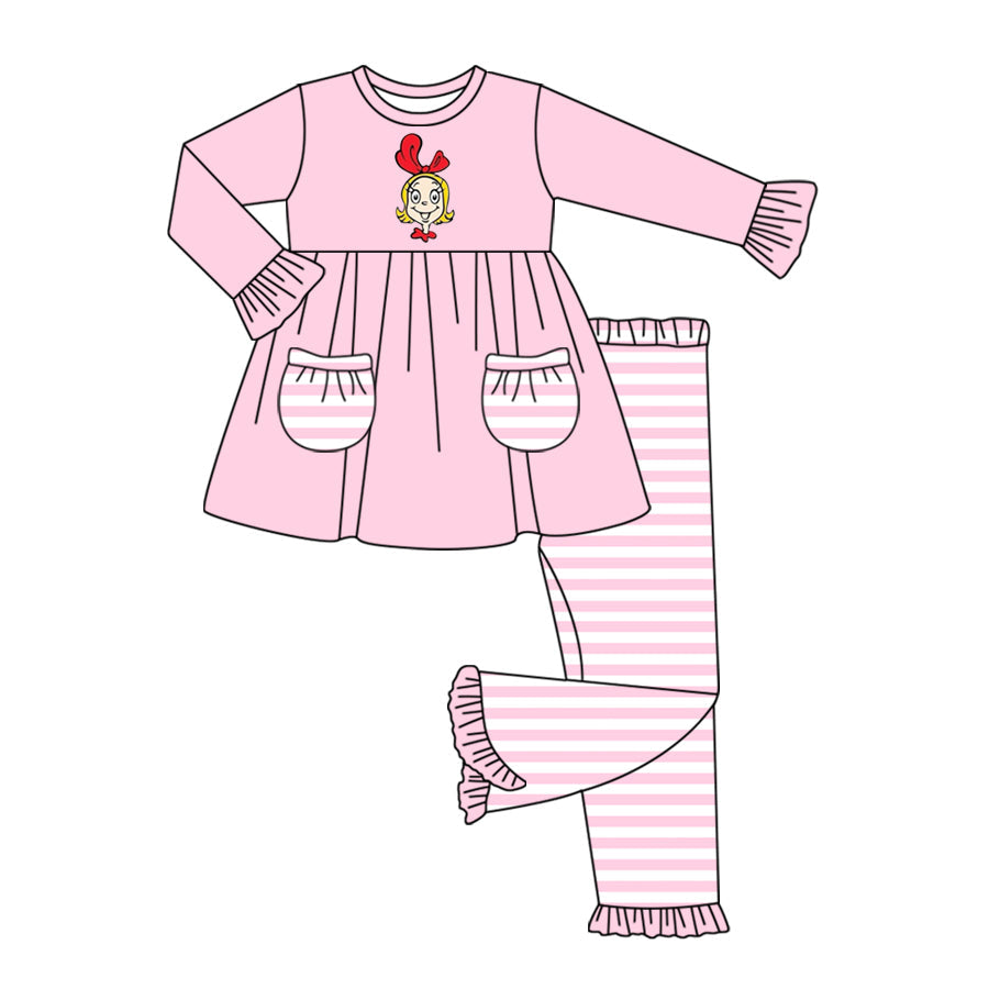 Baby Girl Pink Christmas Cindy Pockets Tunic Ruffle Pants Set