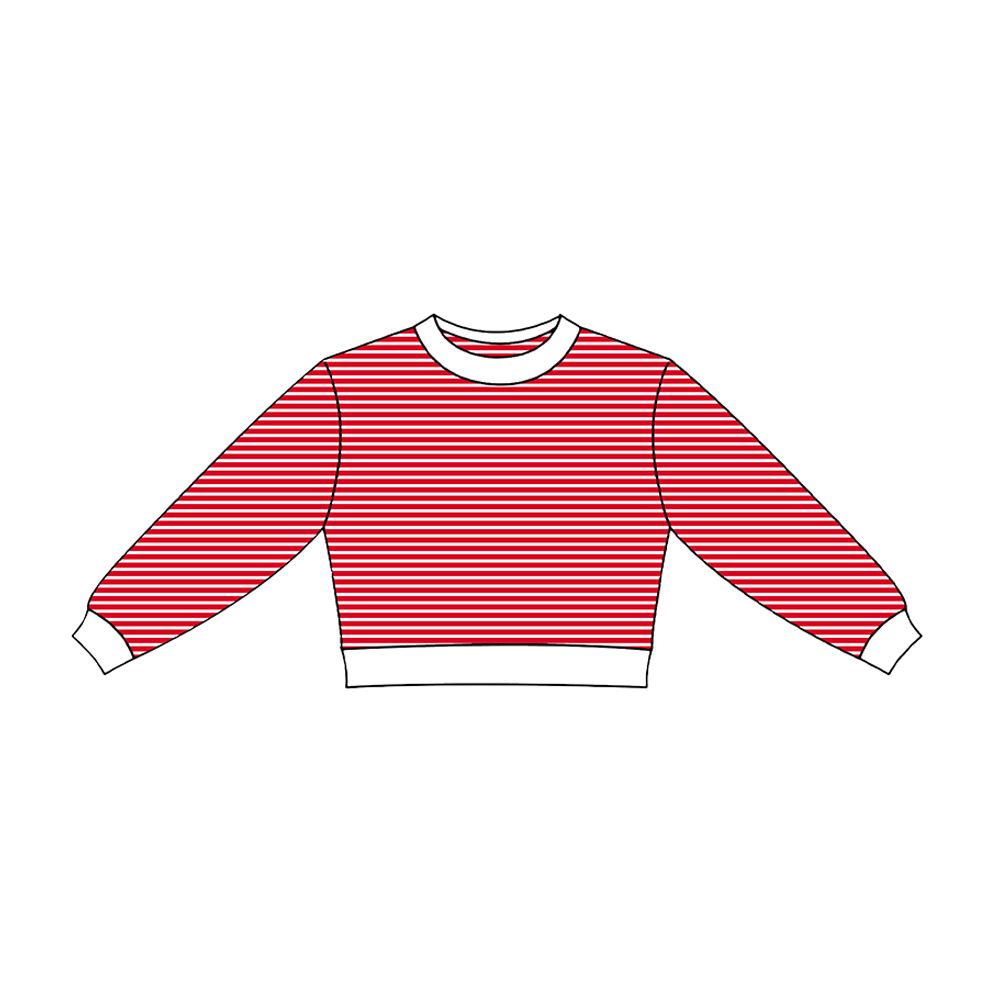 ( Moq 5 ) Preorder Baby Girls Kids Long Sleeves Red Stripes Yoga Active Shirt Tops