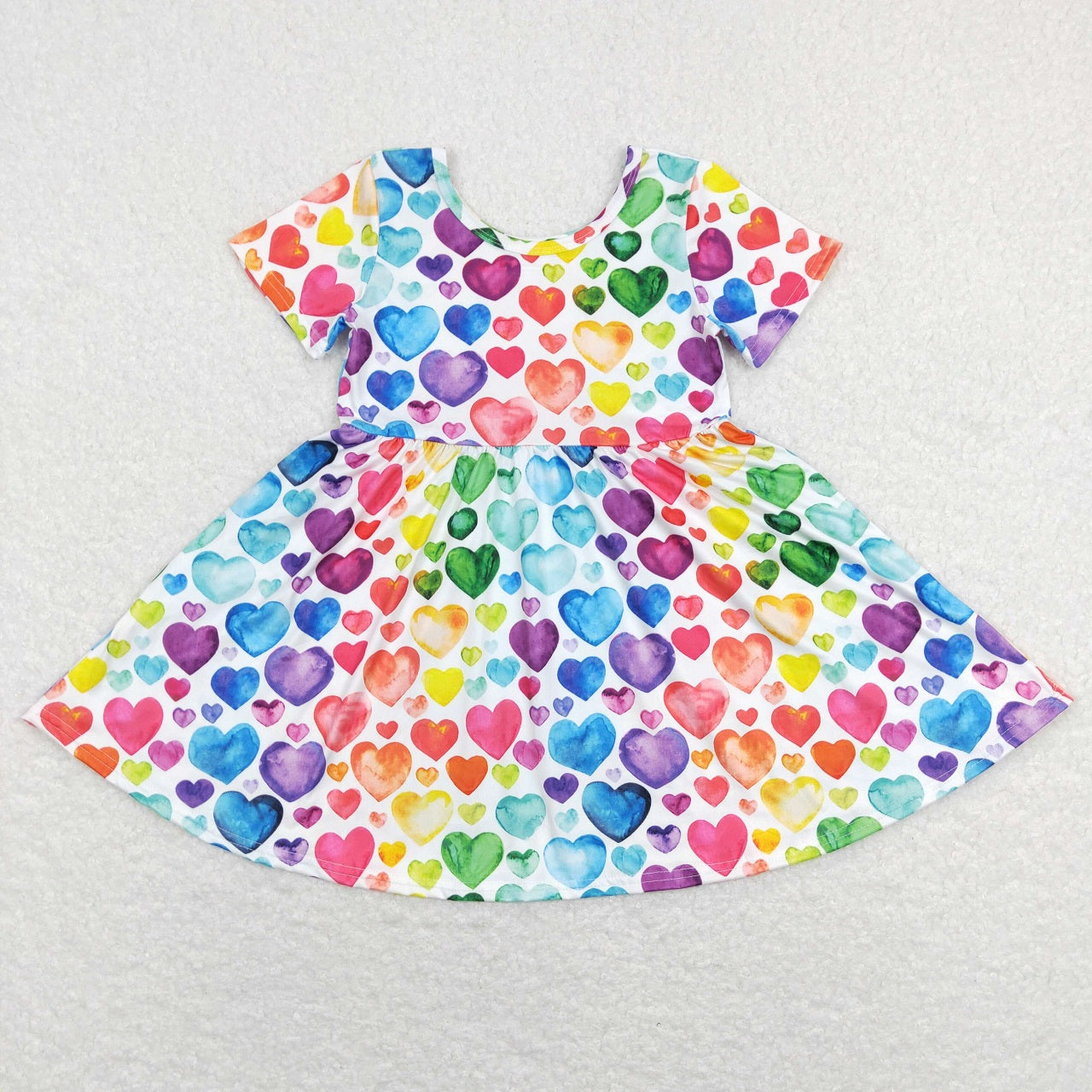 C7-16 Baby Girl Hearts Valentine's Short Sleeves Twirl Dress