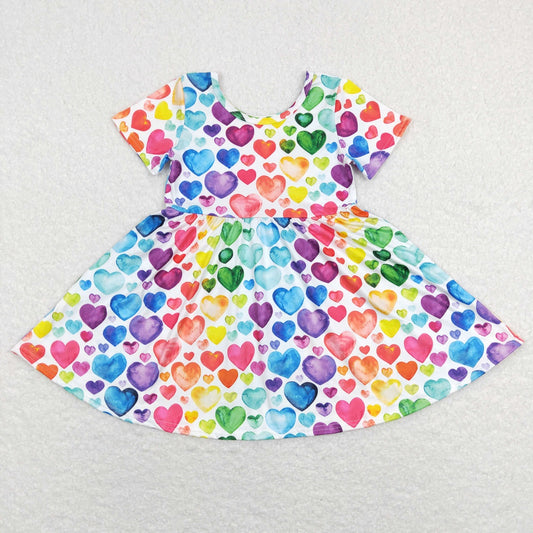 C7-16 Baby Girl Hearts Valentine's Short Sleeves Twirl Dress