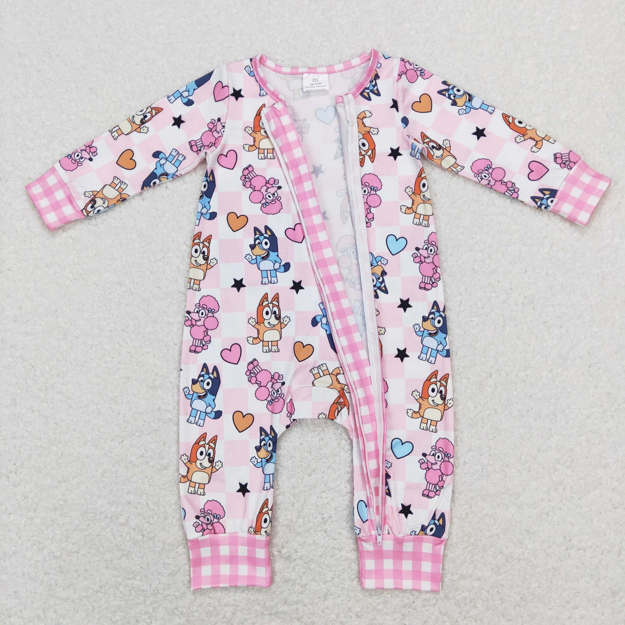 LR0870 Baby Girl Valentine's Day Dogs Checkered Romper