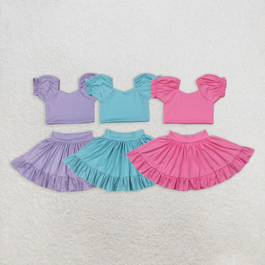 Baby Girl Short Sleeves Tops Ruffle Skirt Shorts Skort Sibling Yoga Active Wear Set RTS