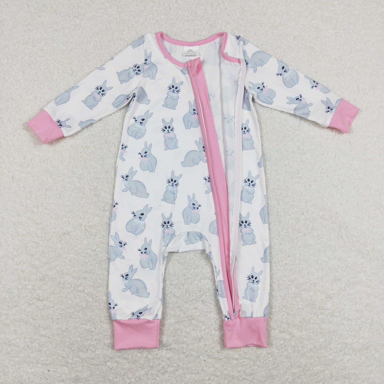 LR0836 Baby Girl Easter Long Sleeves Rabbit Zipper Romper