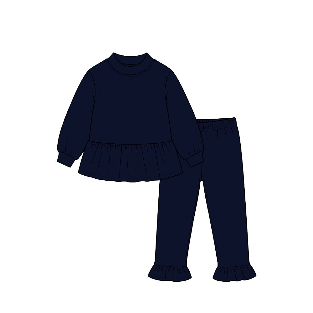 ( Moq 5 ) Preorder Baby Girls Kids Long Sleeves Ruffle Tops Pants Black Set Cotton Clothes
