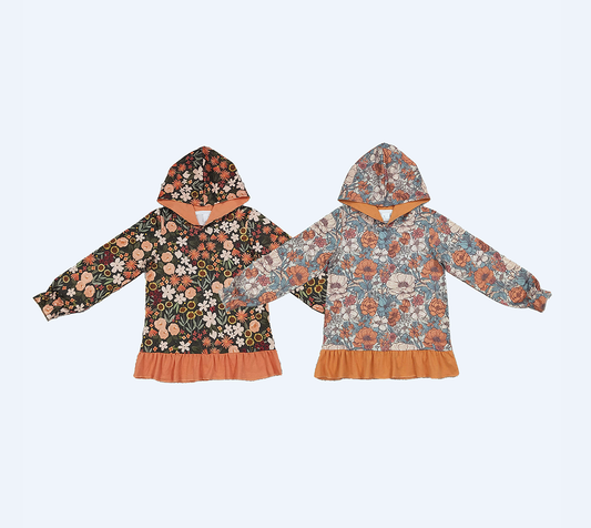 Sibling Baby Girls Kids Long Sleeves Flower Hoodie Ruffle Shirts Fall Pullover Tops Clothes RTS