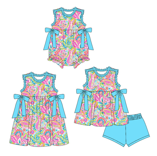 Baby Girl Colorful Flower Bows Sibling Romper Dress Set ( Moq 5 Each Style ) 4.3