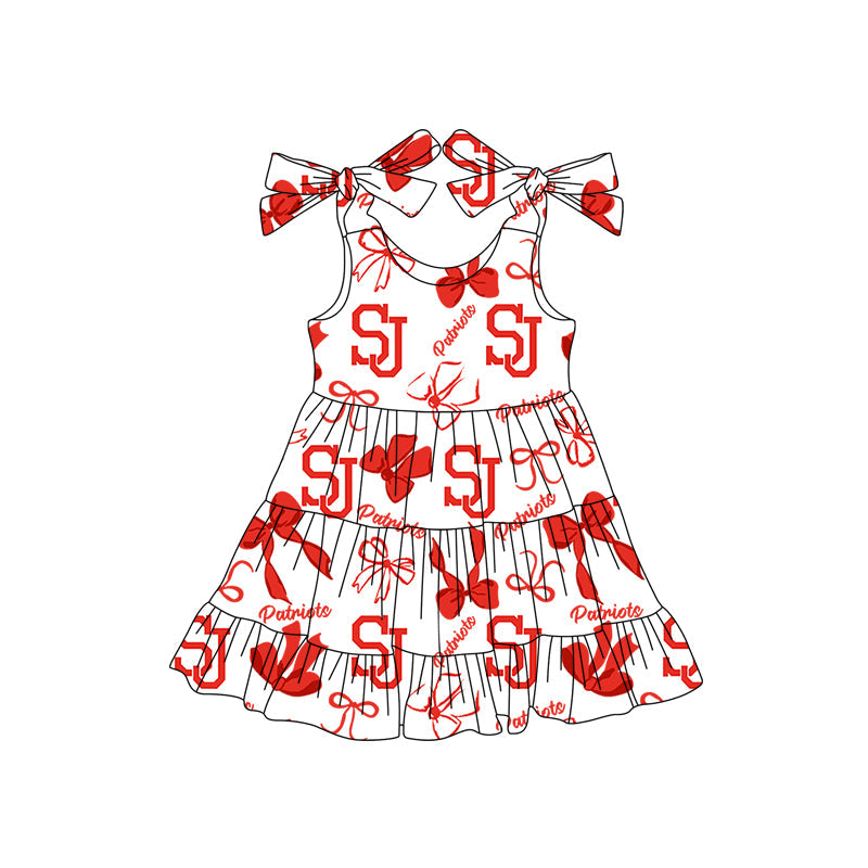 ( Moq 5 each style ) Baby Boy Girl Team Cheer Sibling Shirt Red Bows Dress Set 8.4